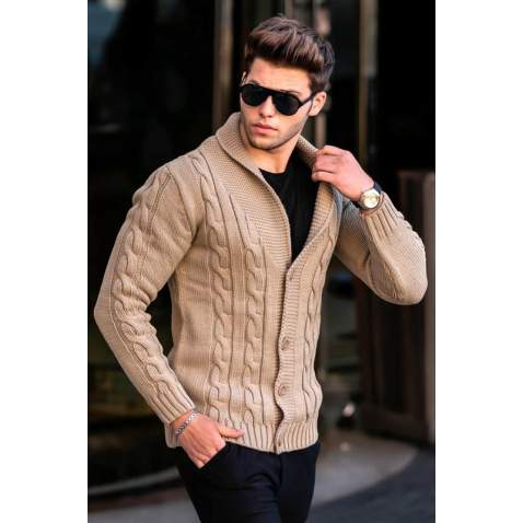 Madmext Men Knitted Camel Cardigan 9053 - Camel