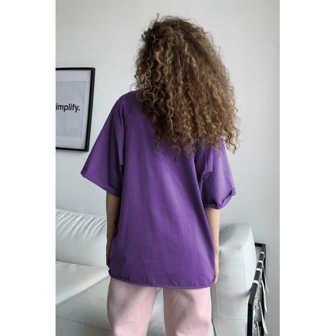 Mad Girls Oversize Purple T-shirt MG1354 - Mor