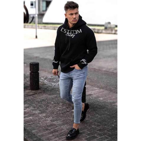 MadmextPrinted Black Kapşonlu Sweatshirt 4402 - Siyah