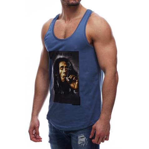 Madmext Dark Blue Bob Marley Printed T-shirt for Men 2634 - İndigo