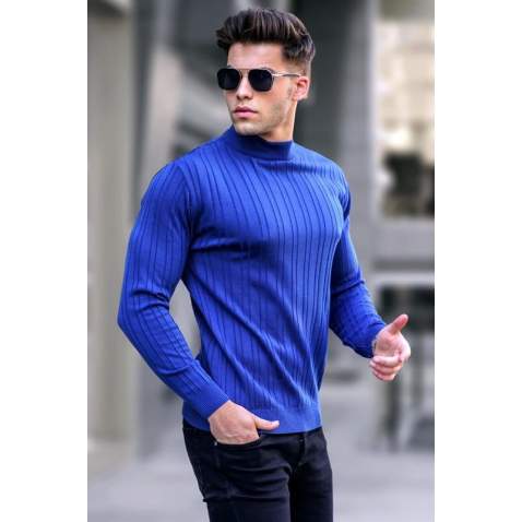 Indigo Mock Turtleneck Knitwear Sweater 5786 - İndigo