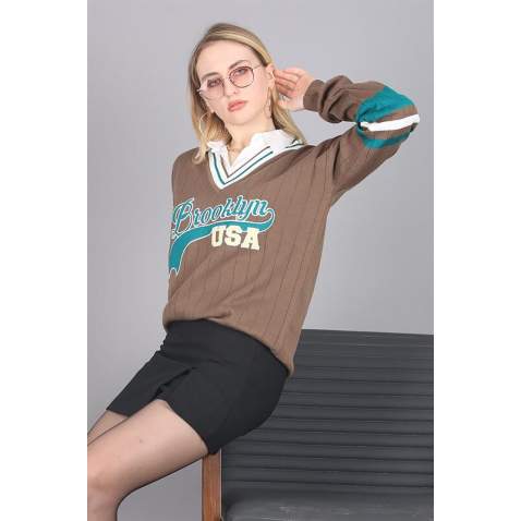 Mad Girls Brown Sweater MG1279 - Kahverengi