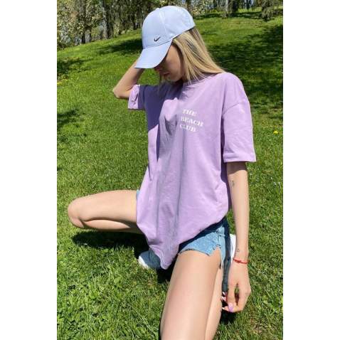 Women Printed Oversize Lilac T-Shirt - Lila