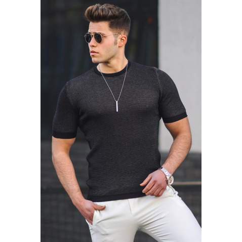 Madmext Men Knitted Black T-shirt 5076 - Siyah