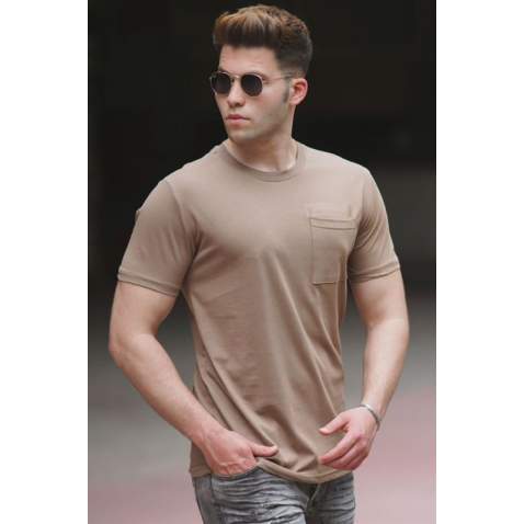 Madmext Men Front Pocket Brown T-shirt 5241 - Kahverengi