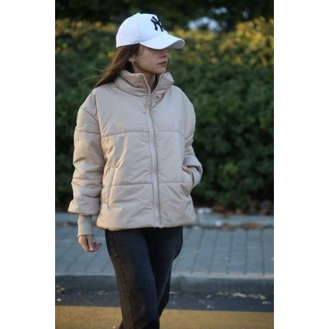 Mad Girls Beige Puffer Jacket MG5603 - Bej