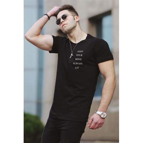 Madmext Black Printed T-shirt for Men 4450 - Siyah