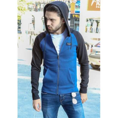 Madmext Men Indigo Hoodie Sweatshirt 2820 - İndigo