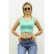 Mad Girls Turquoise Crop Top MG362 - Turkuaz