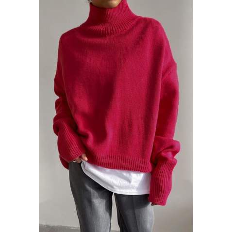 Mad Girls Turtleneck Pink Sweater MG1252 - Pembe