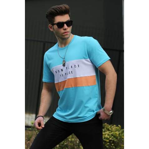 Madmext Turquoise Printed T-shirt for Men 4499 - Turkuaz