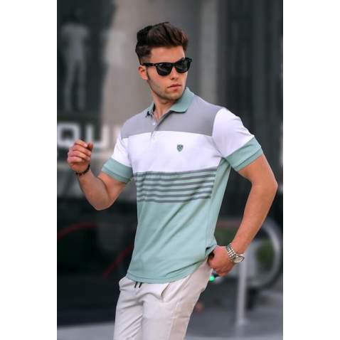 Men Striped Khaki Polo T-Shirt 5685 - Haki