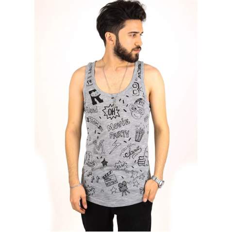 Madmext Men Printed Gray Tank Top 2319 - Gri