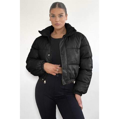 Mad Girls Cropped Black Leather Jacket MG1380 - Siyah