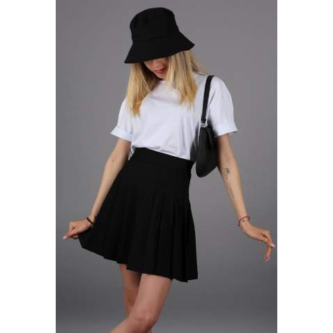 Women Basic Pleated Black Skirt MG1484 - Siyah