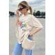 Beige Printed Oversize T-Shirt MG1522 - Bej