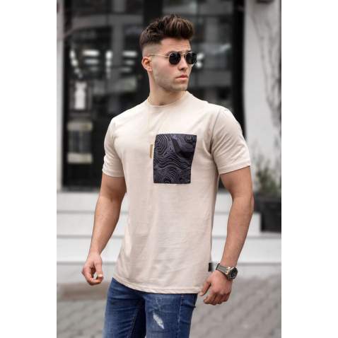 Madmext Men Printed Beige T-shirt 5358 - Bej