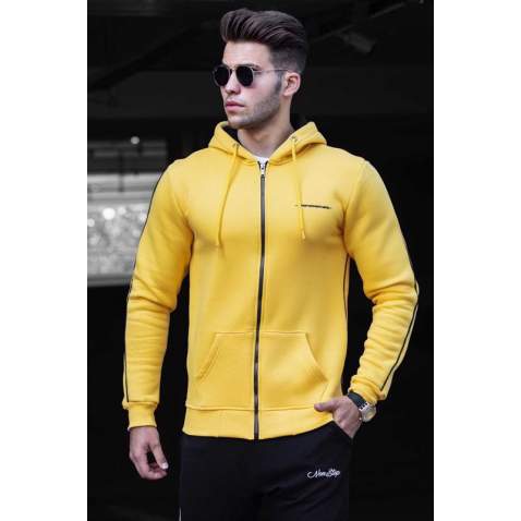 Madmext Yellow Hooded Zip-Down Men Sweatshirt 4711 - Sarı