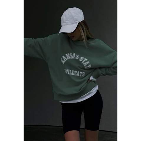 Mad Girls Dark Green Sweatshirt MG1217 - Koyu yeşil