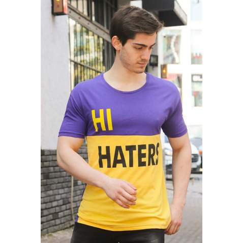 Madmext Purple Two-Tone Printed T-shirt for Men 3089 - Mor