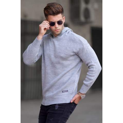 Madmext Men Gray Knitted Hoodie Sweater 5293 - Gri