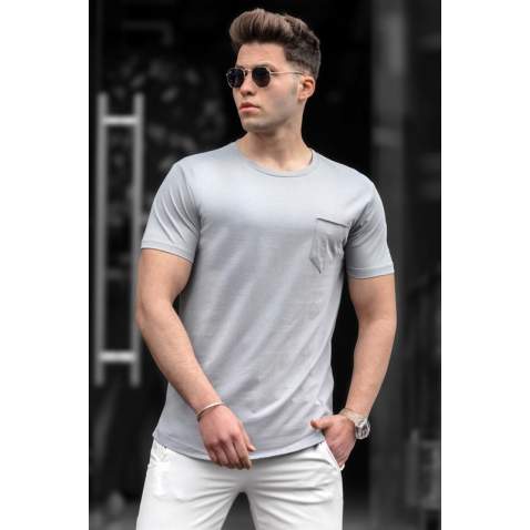 Madmext Men Front Pocket Gray T-shirt 5216 - Gri