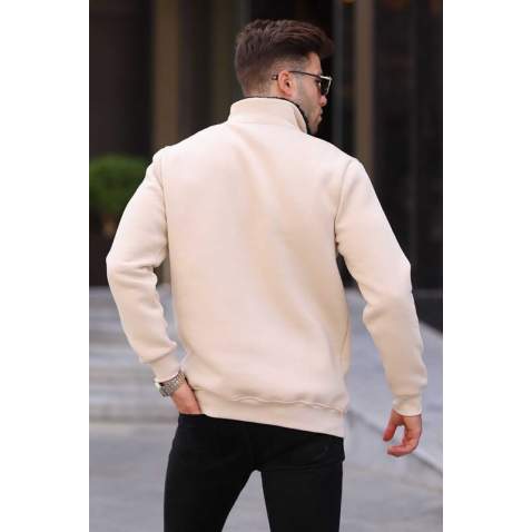 Light Beige Printed Hoodie Sweatshirt 6003 - Açık bej