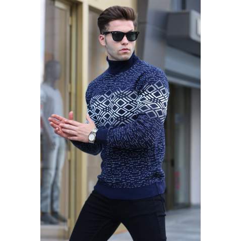 Navy Blue Turtleneck Knitwear Sweater 5970 - Lacivert