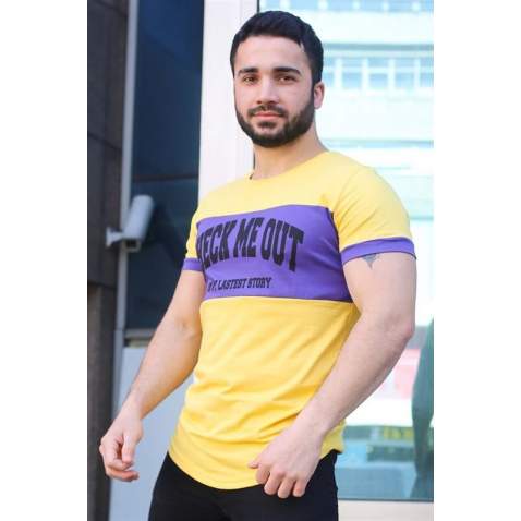 Madmext Yellow Printed T-shirt for Men 3013 - Sarı