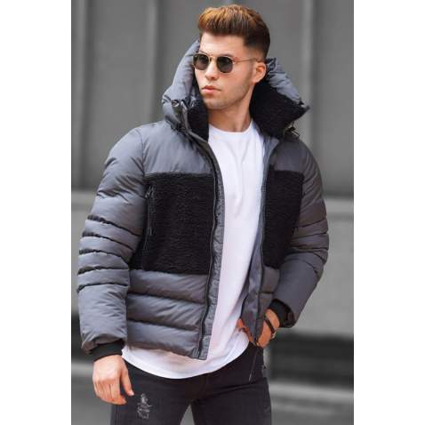 Madmext Men Smoke Gray Puffer Jacket With Fur 5135 - Füme