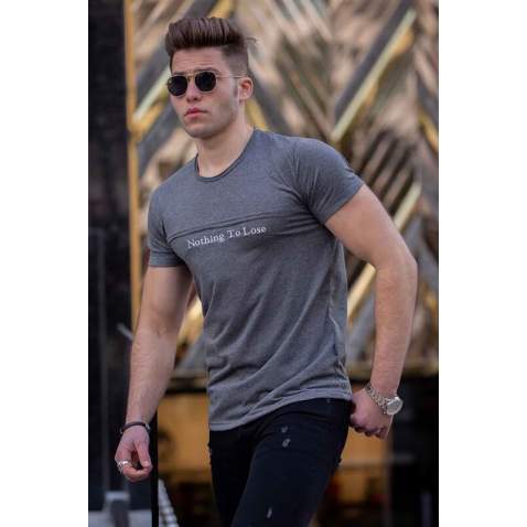 Madmext Grey Printed T-shirt for Men 4446 - Antrasit