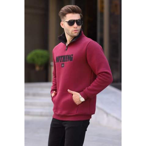 Maroon Printed Hoodie Sweatshirt 6003 - Bordo