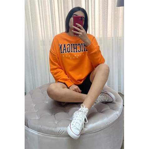 Mad Girls Printed Orange Sweatshirt MG785 - Turuncu