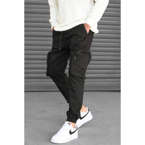 Madmext Men Slim Fit Black Cargo Trousers 5704 - Siyah