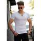 Madmext White Basic Button-up T-shirt for Men 4078 - Beyaz