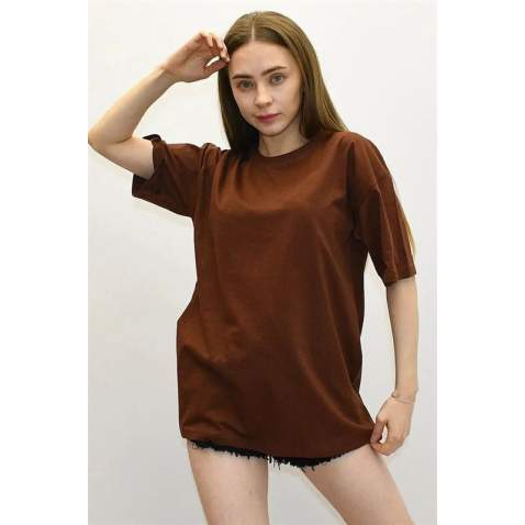 Women Printed Oversize Brown T-Shirt MG1529 - Kahverengi