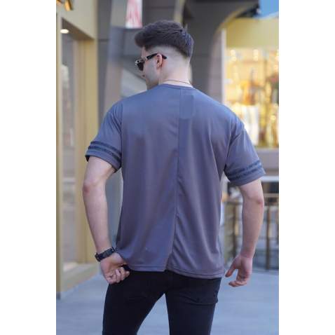 Men Printed Smoke Gray Oversize T-Shirt 5845 - Füme