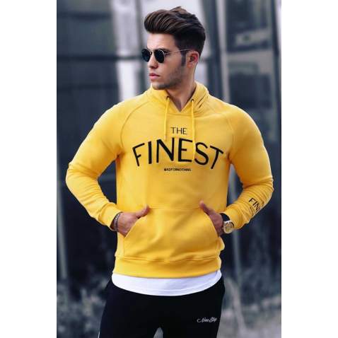 Madmext Yellow Printed Hooded Sweatshirt 4749 - Sarı