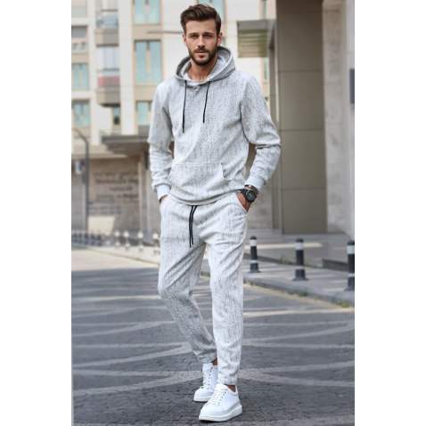 Ecru Hoodie Basic Tracksuit 5903 - Ekru