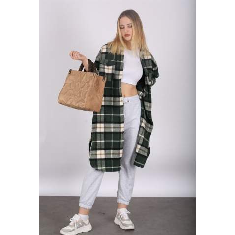 Mad Girls Green Plaid Coat MG1234 - Yeşil