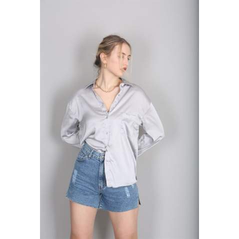 Mad Girls Gray Satin Shirt MG1104 - Gri