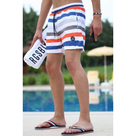 Madmext Men Striped Red Swim Shorts 2945 - Kırmızı