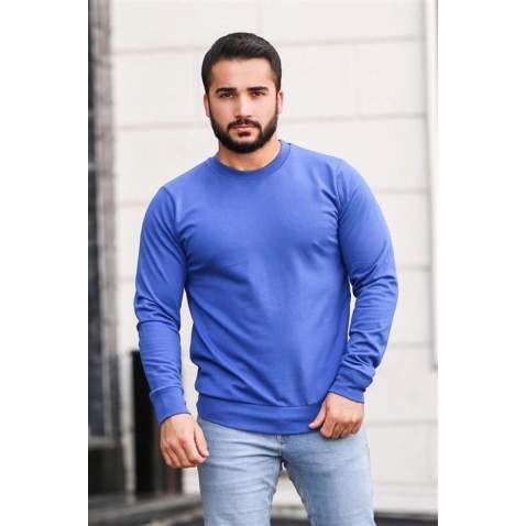 Madmext Men Saxe Plain Sweatshirt 4119 - Sax mavi