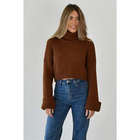 Mad Girls Brown Turtleneck Sweater MG1402 - Kahverengi