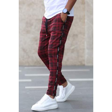 Madmext Maroon Striped Sweatpants 4815 - Bordo