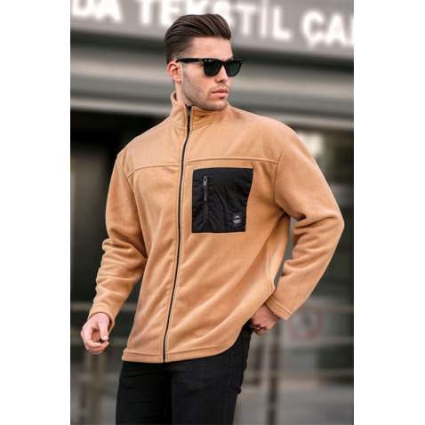 Camel Cep Detaylı Fermuarlı Polar Sweatshirt 6046 - Camel