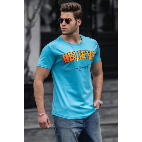 Madmext Blue Printed T-shirt for Men 4540 - Mavi