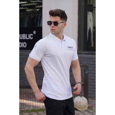 Men White Polo T-Shirt - Beyaz