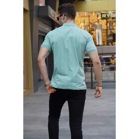 Men Striped Mint Green Polo T-Shirt 5879 - Mint yeşili