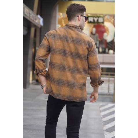 Camel Chequered Design Plaid Shirt 5563 - Camel